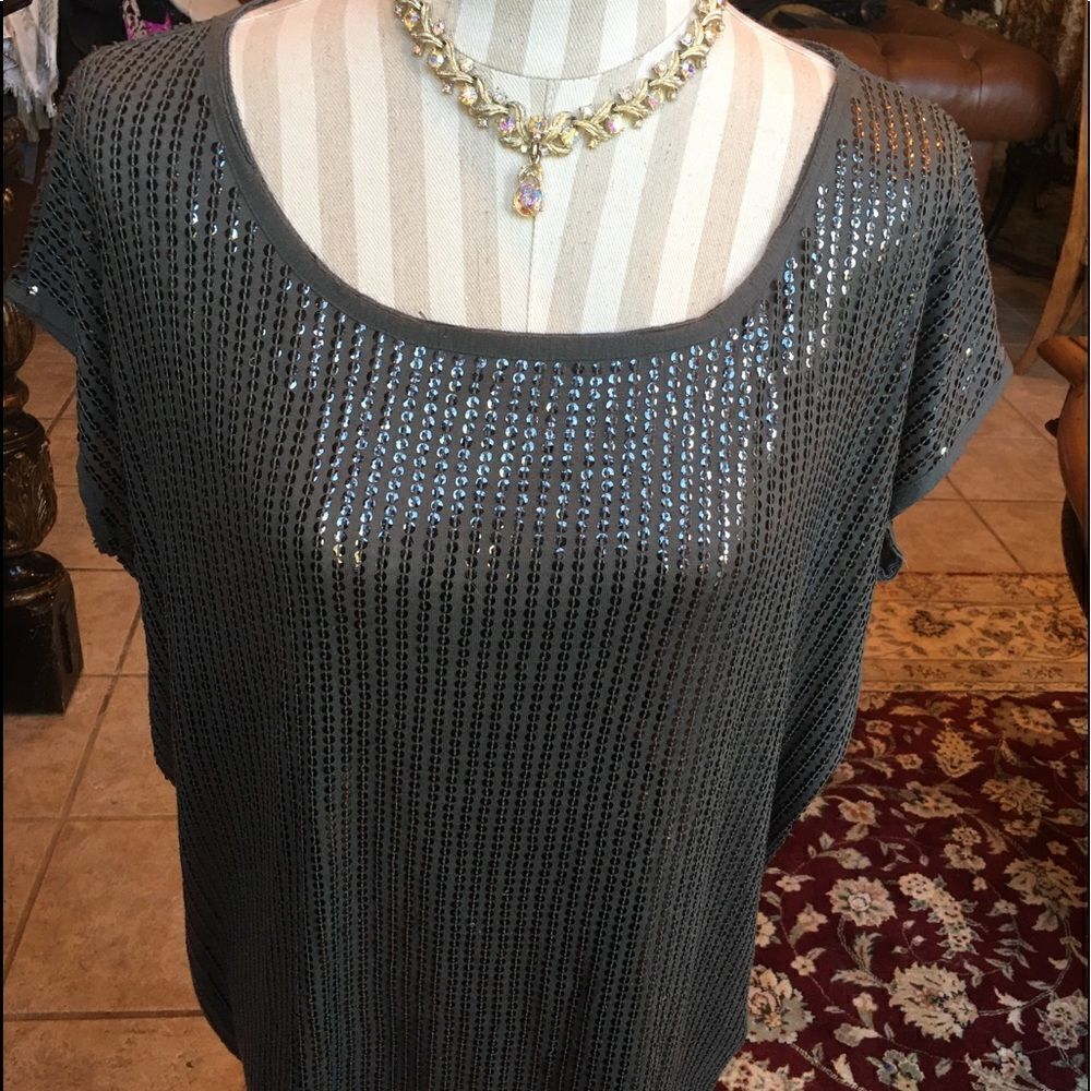AJ ARMANI Jeans Sequin Hunter Olive Top like new!